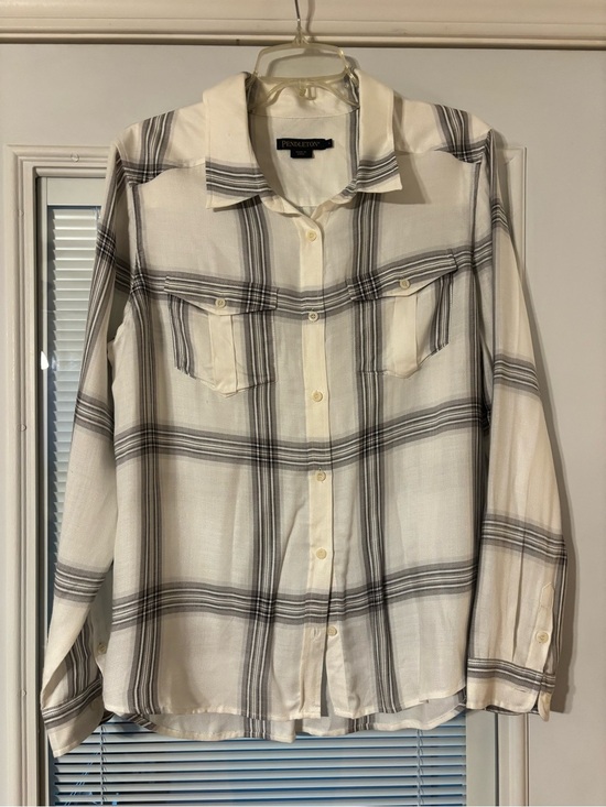 Pendleton Tops - Pendleton Cream and Gray Plaid Button-Up Shirt